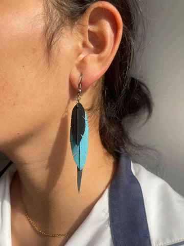Sky Blue feather trio earrings